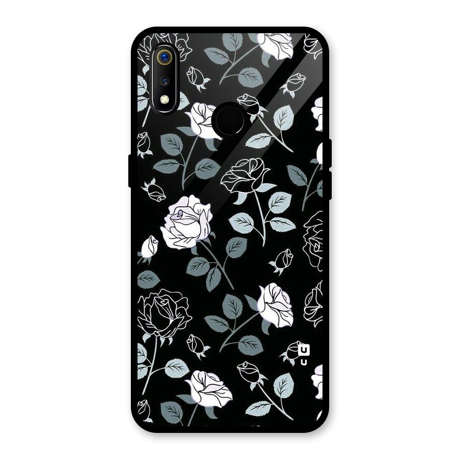 Black Artsy Bloom Glass Back Case for Realme 3