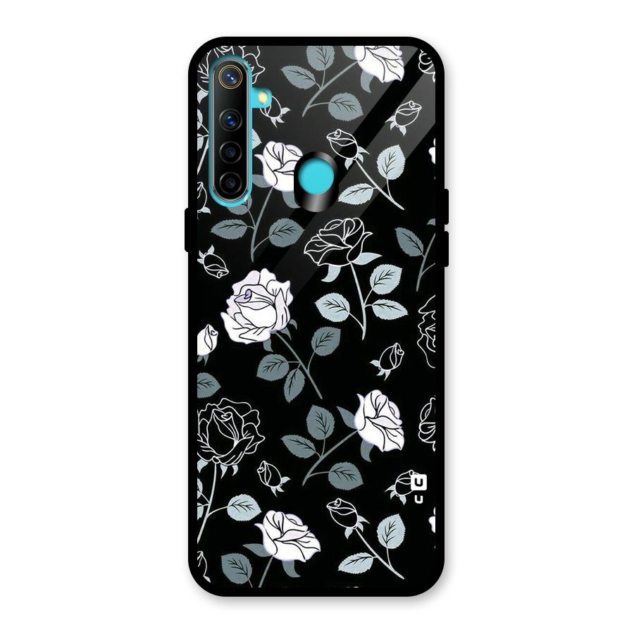 Black Artsy Bloom Glass Back Case for Realme 5i