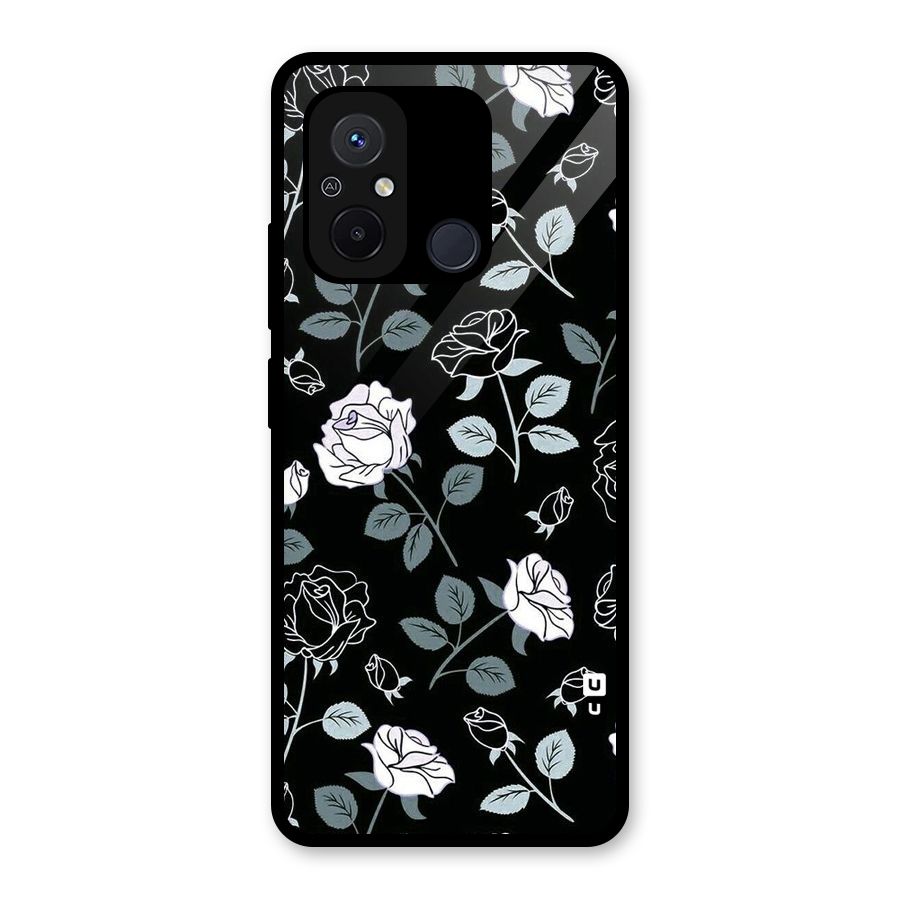 Black Artsy Bloom Glass Back Case for Redmi 12C