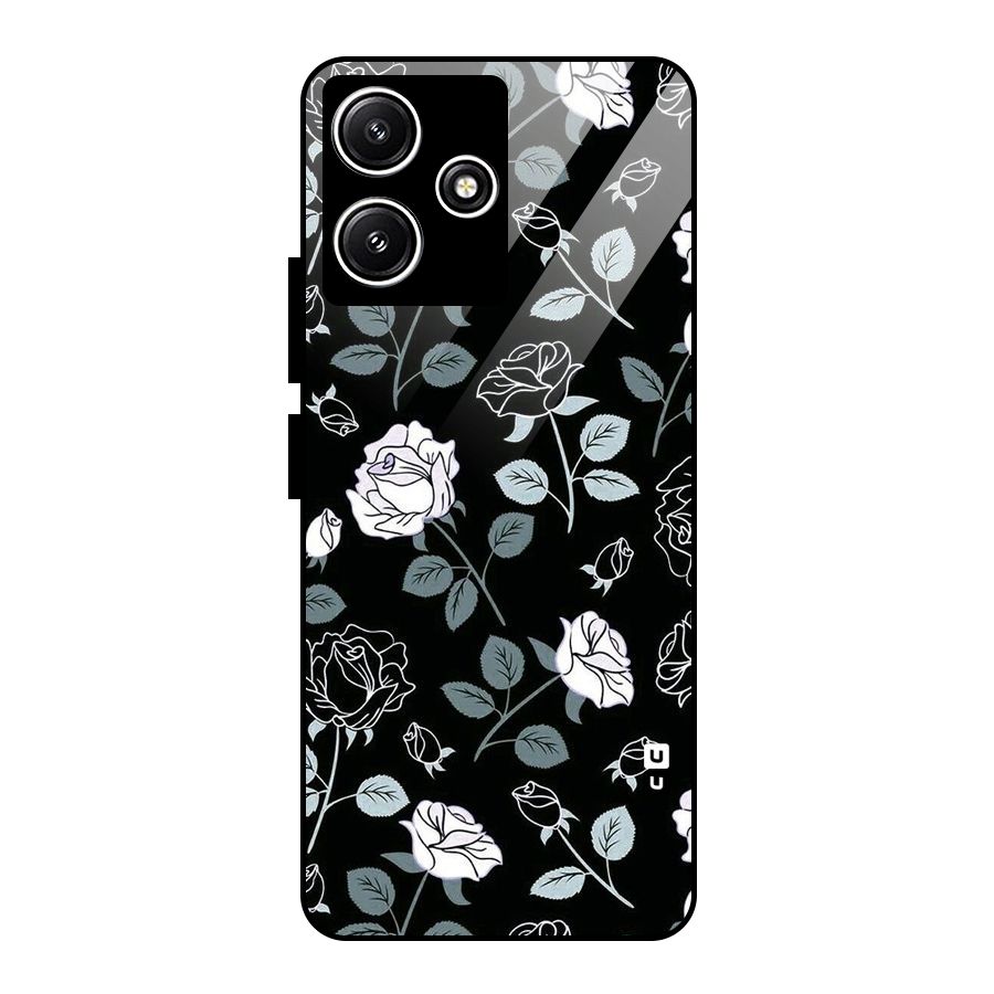 Black Artsy Bloom Glass Back Case for Redmi 12 5G