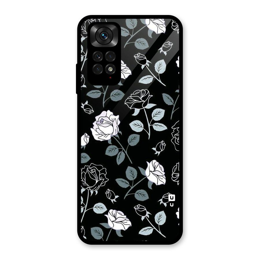 Black Artsy Bloom Glass Back Case for Redmi Note 11S