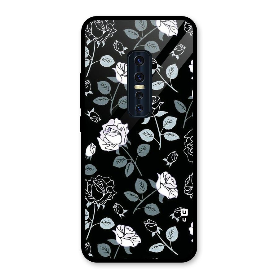 Black Artsy Bloom Glass Back Case for Vivo V17 Pro