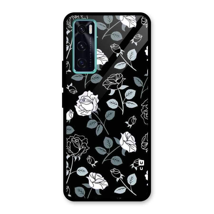 Black Artsy Bloom Glass Back Case for Vivo V20 SE