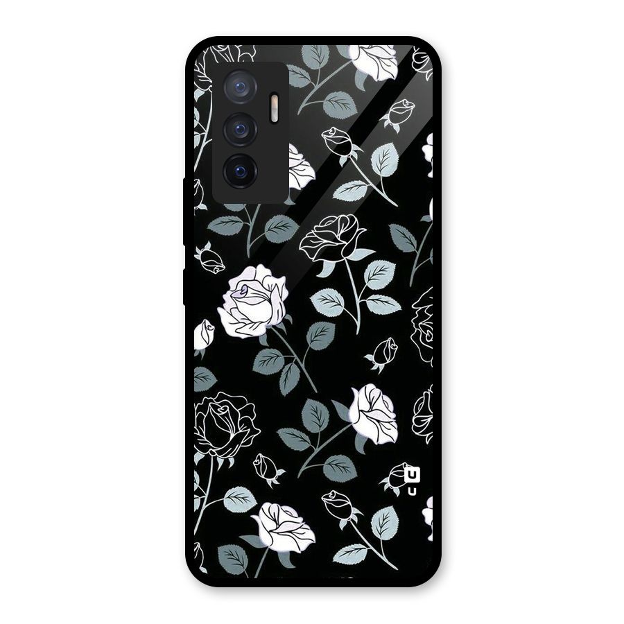 Black Artsy Bloom Glass Back Case for Vivo V23e