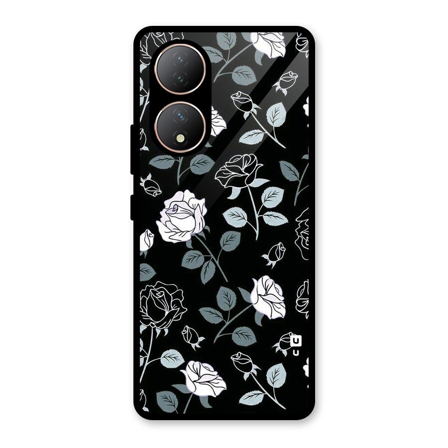 Black Artsy Bloom Glass Back Case for Vivo Y100A