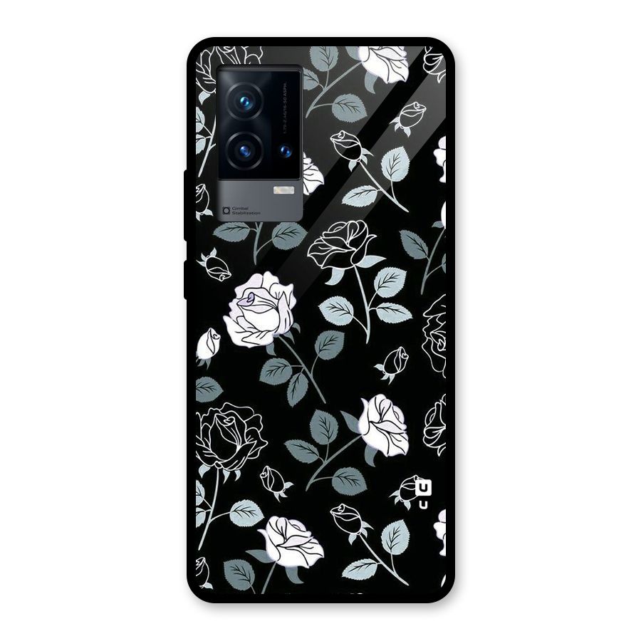 Black Artsy Bloom Glass Back Case for iQOO 9 5G