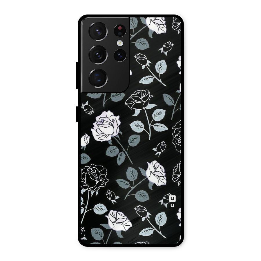 Black Artsy Bloom Metal Back Case for Galaxy S21 Ultra 5G