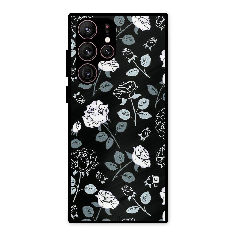Black Artsy Bloom Metal Back Case for Galaxy S22 Ultra 5G