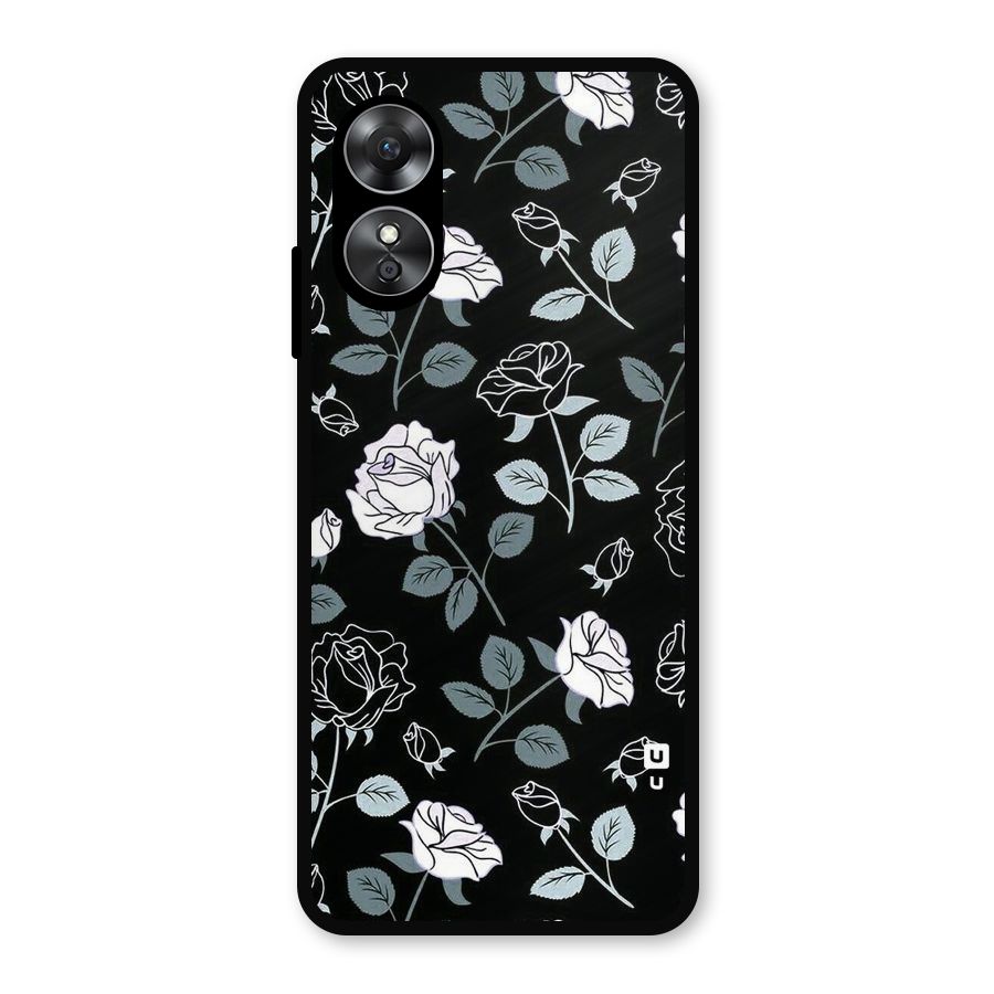 Black Artsy Bloom Metal Back Case for Oppo A17