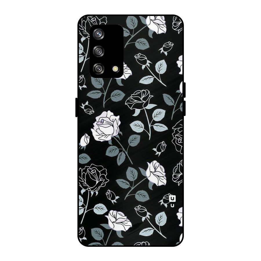 Black Artsy Bloom Metal Back Case for Oppo F19