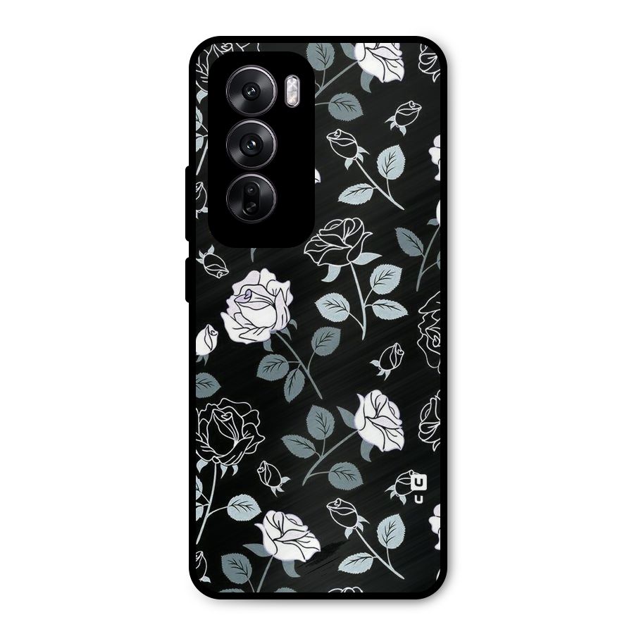 Black Artsy Bloom Metal Back Case for Oppo Reno12