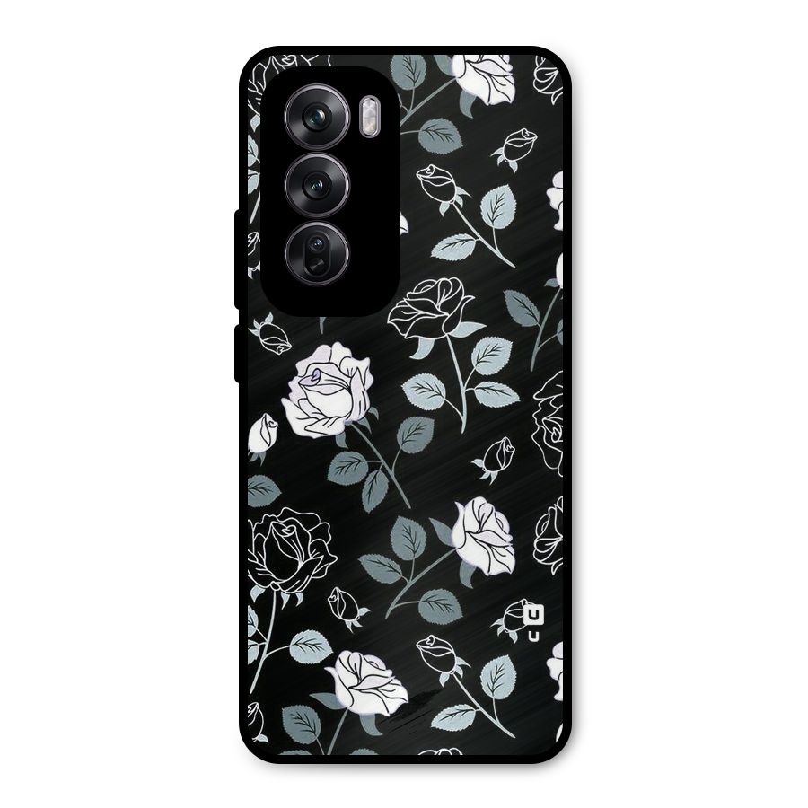 Black Artsy Bloom Metal Back Case for Oppo Reno12 Pro