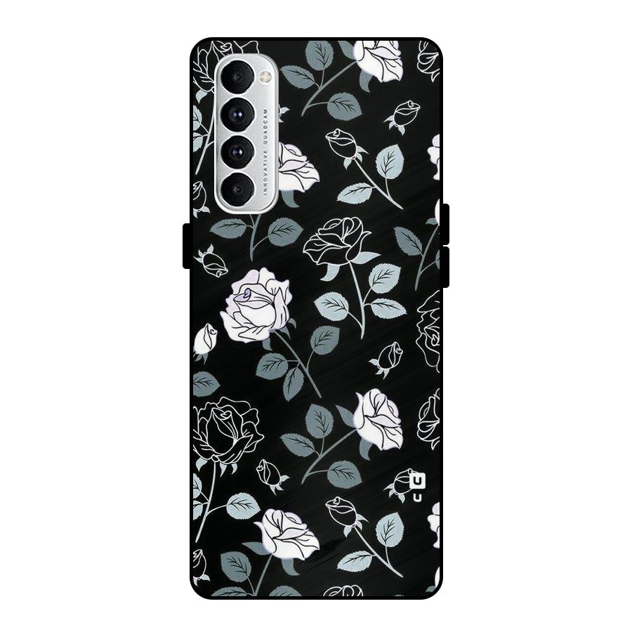 Black Artsy Bloom Metal Back Case for Oppo Reno4 Pro