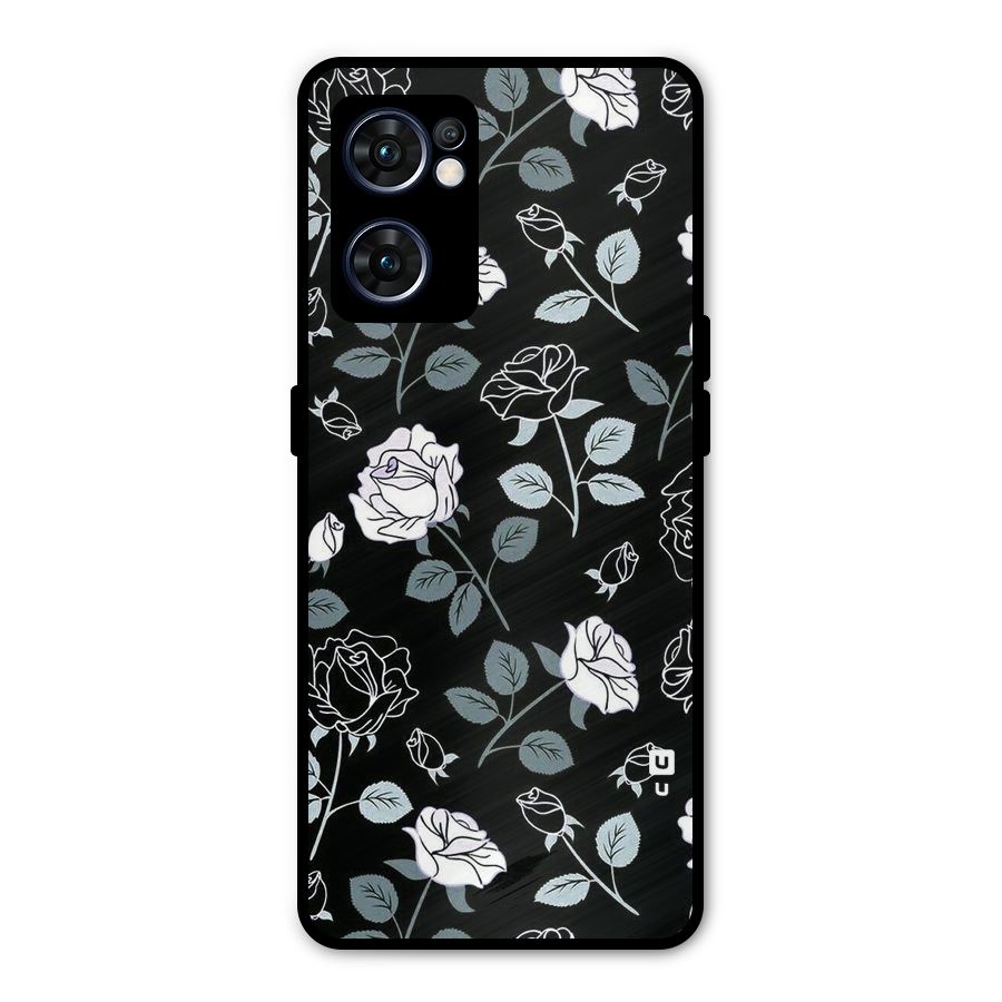 Black Artsy Bloom Metal Back Case for Oppo Reno7 5G