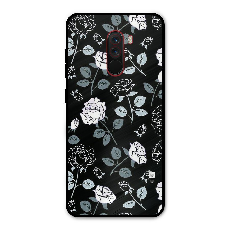 Black Artsy Bloom Metal Back Case for Poco F1