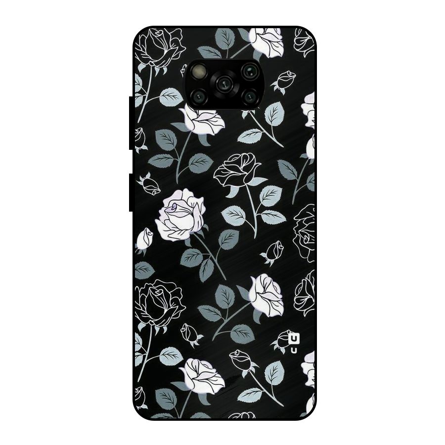 Black Artsy Bloom Metal Back Case for Poco X3