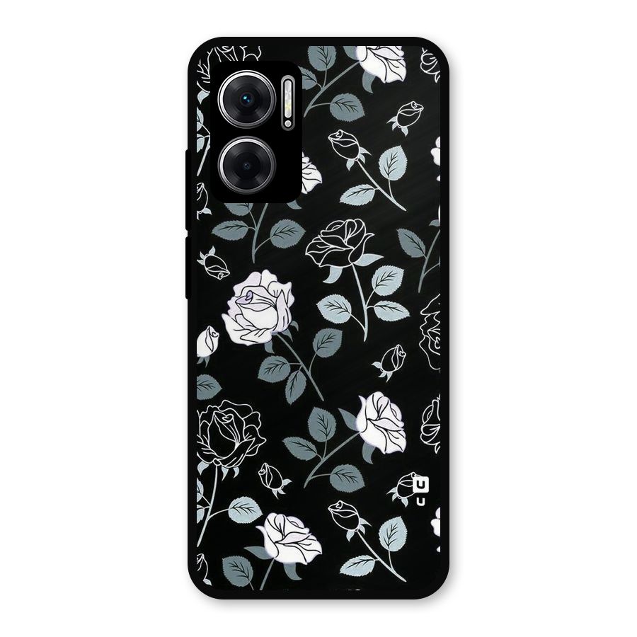Black Artsy Bloom Metal Back Case for Redmi 11 Prime 5G