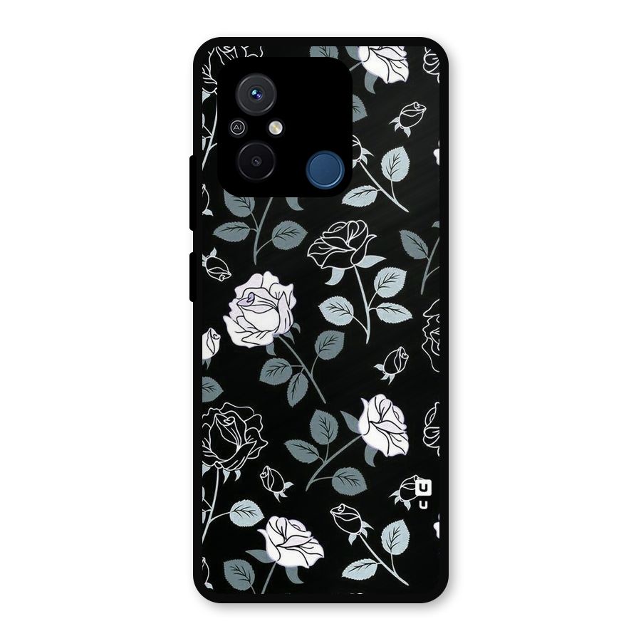 Black Artsy Bloom Metal Back Case for Redmi 12C