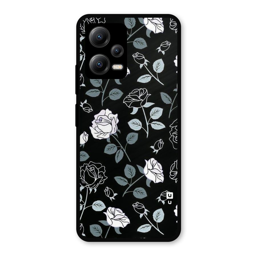 Black Artsy Bloom Metal Back Case for Redmi Note 12 5G