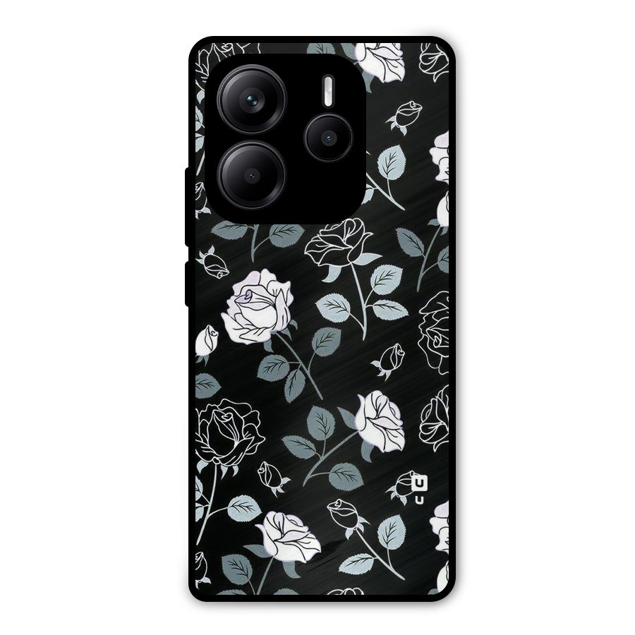 Black Artsy Bloom Metal Back Case for Redmi Note 14 5G