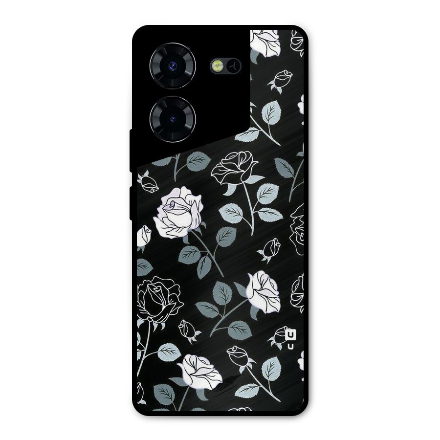 Black Artsy Bloom Metal Back Case for Tecno Pova 5 Pro 5G