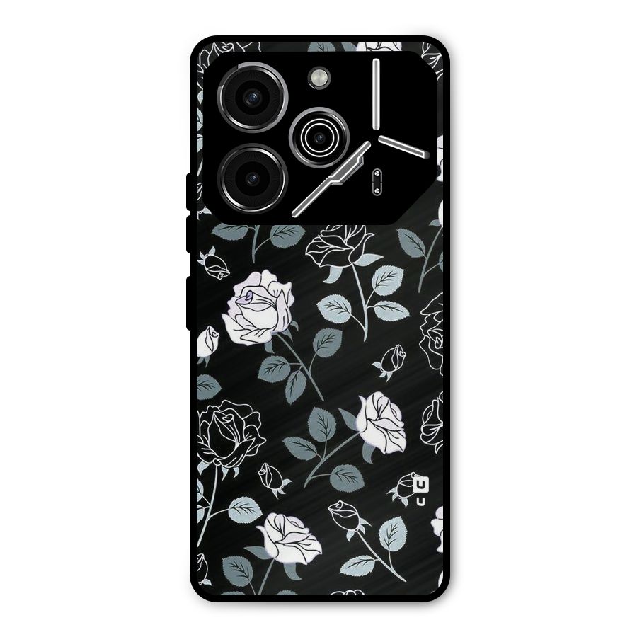 Black Artsy Bloom Metal Back Case for Tecno Pova 6 Pro