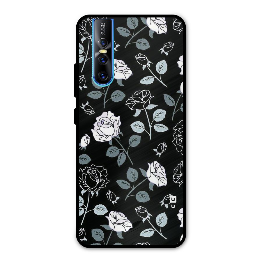 Black Artsy Bloom Metal Back Case for Vivo V15 Pro