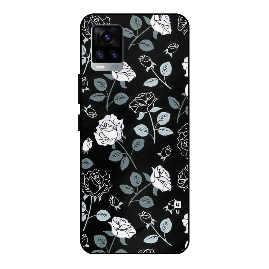Black Artsy Bloom Metal Back Case for Vivo V20 2021