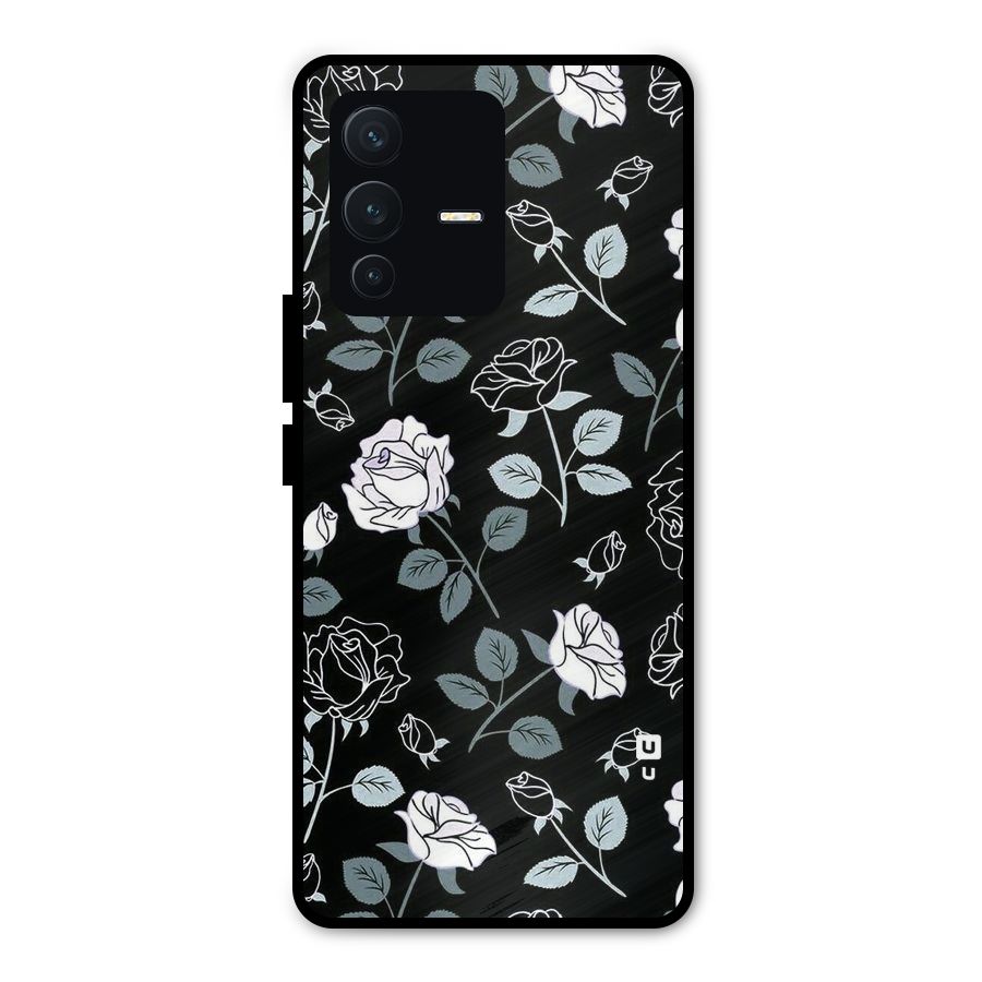 Black Artsy Bloom Metal Back Case for Vivo V23 Pro