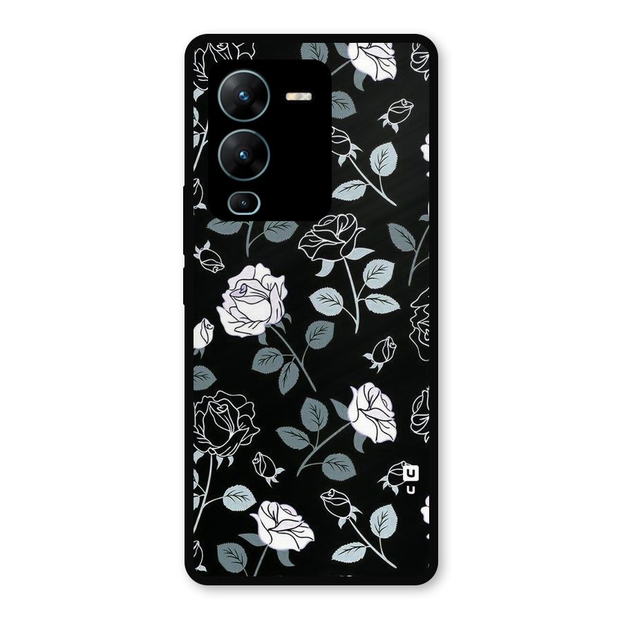 Black Artsy Bloom Metal Back Case for Vivo V25 Pro