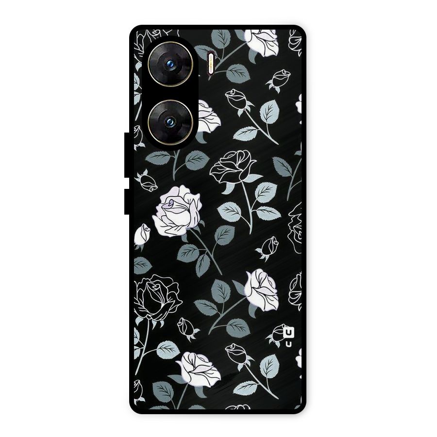 Black Artsy Bloom Metal Back Case for Vivo V29e