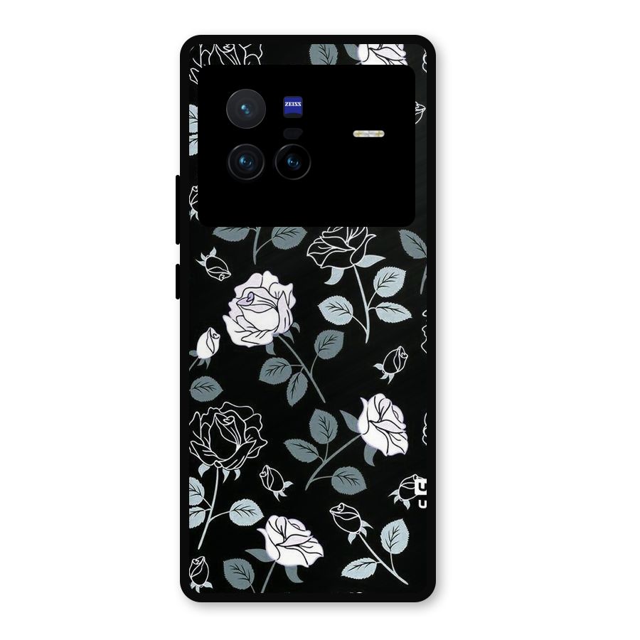 Black Artsy Bloom Metal Back Case for Vivo X80