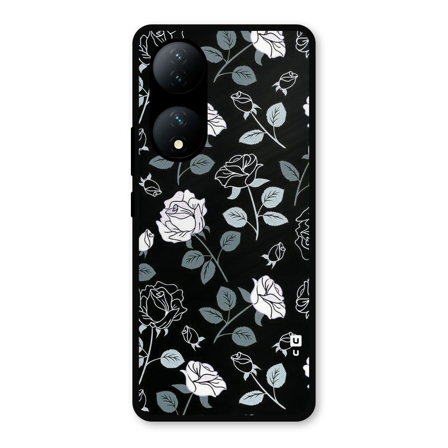 Black Artsy Bloom Metal Back Case for Vivo Y100a
