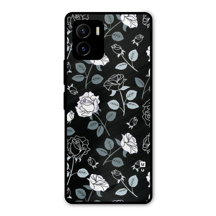 Black Artsy Bloom Metal Back Case for Vivo Y15s