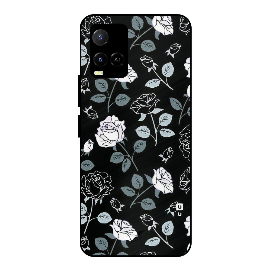 Black Artsy Bloom Metal Back Case for Vivo Y21G