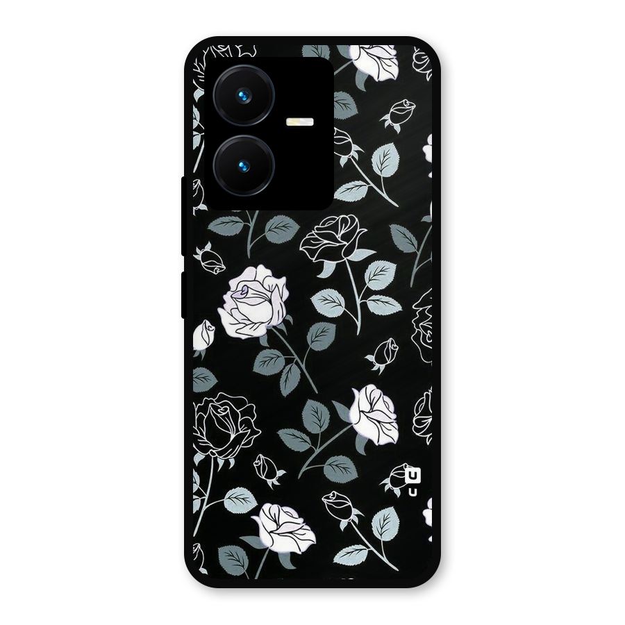 Black Artsy Bloom Metal Back Case for Vivo Y22s