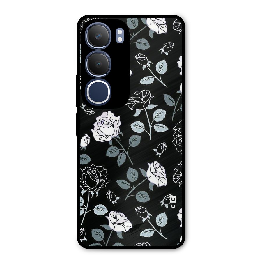 Black Artsy Bloom Metal Back Case for Vivo Y29