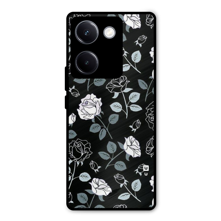 Black Artsy Bloom Metal Back Case for Vivo Y300 Plus
