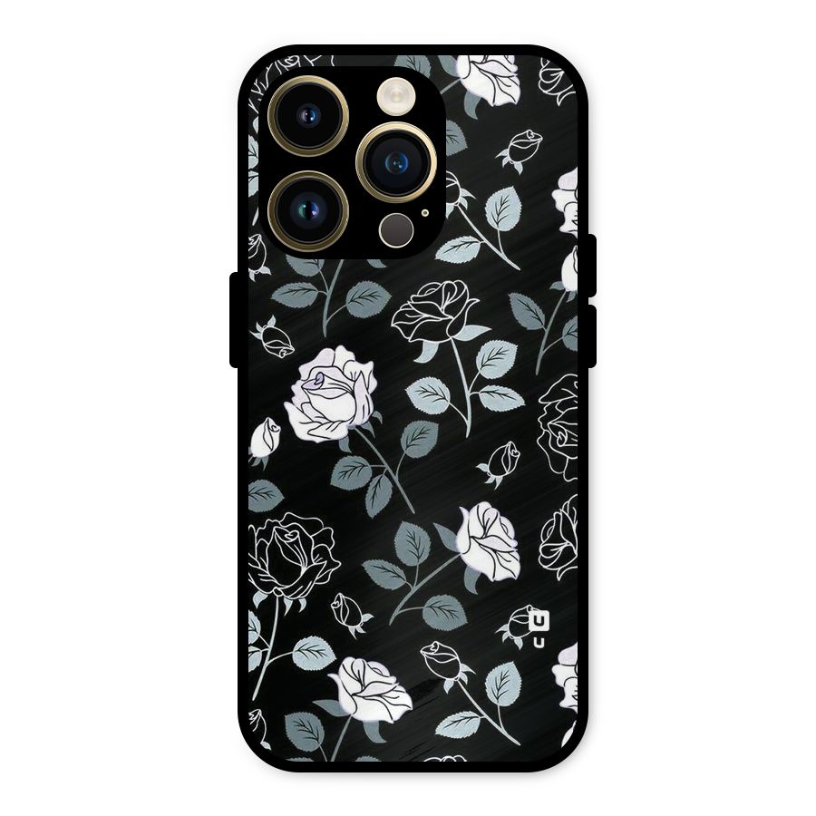 Black Artsy Bloom Metal Back Case for iPhone 14 Pro