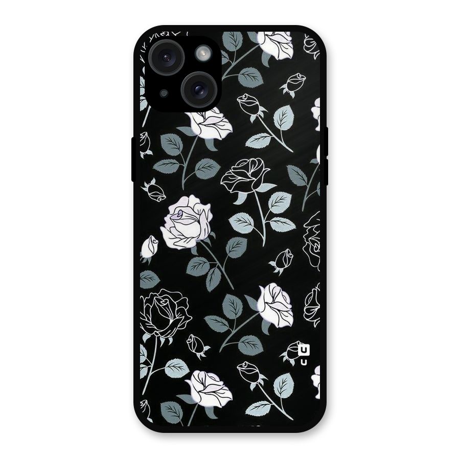 Black Artsy Bloom Metal Back Case for iPhone 15 Plus