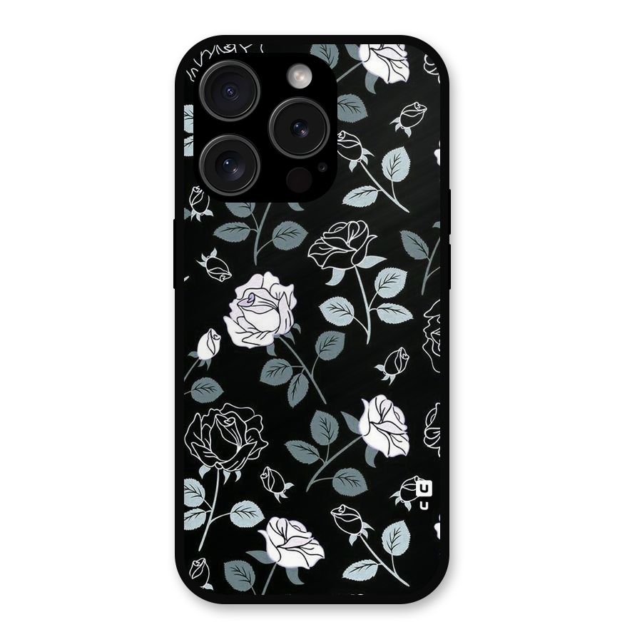 Black Artsy Bloom Metal Back Case for iPhone 15 Pro