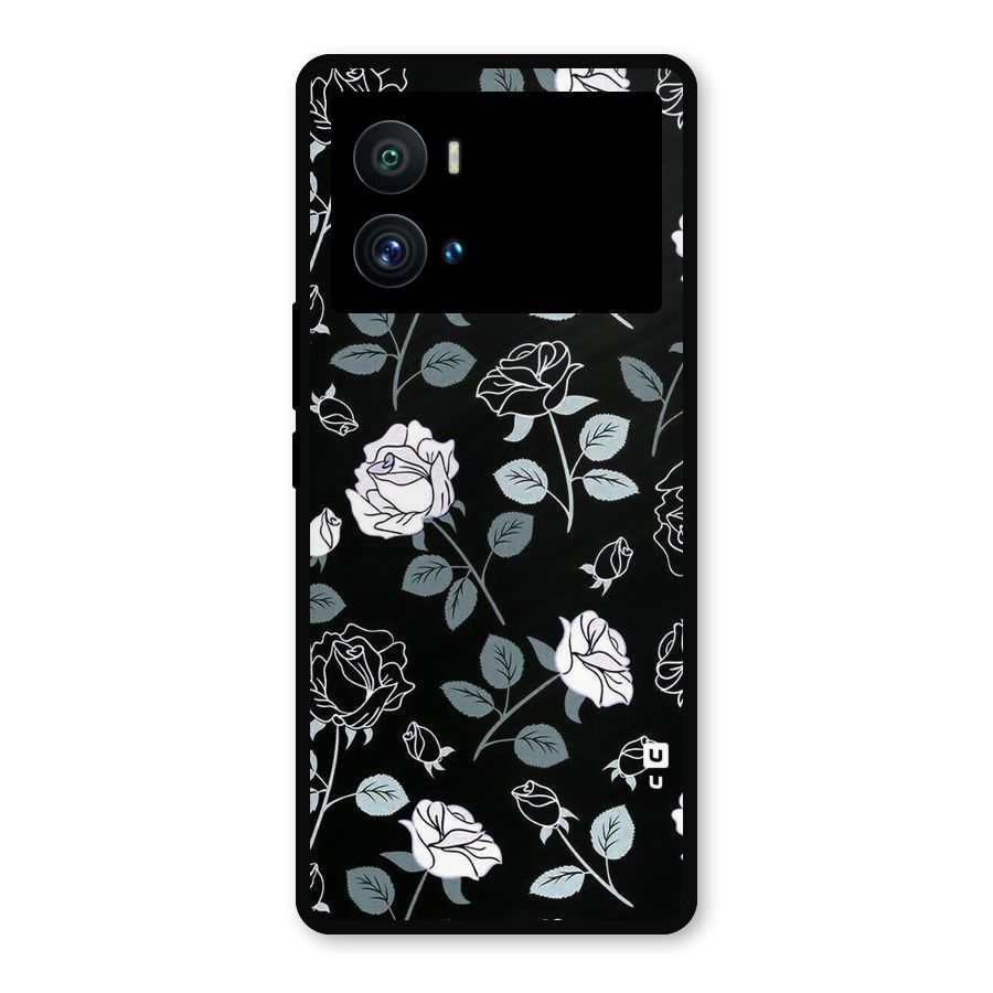 Black Artsy Bloom Metal Back Case for iQOO 9 Pro