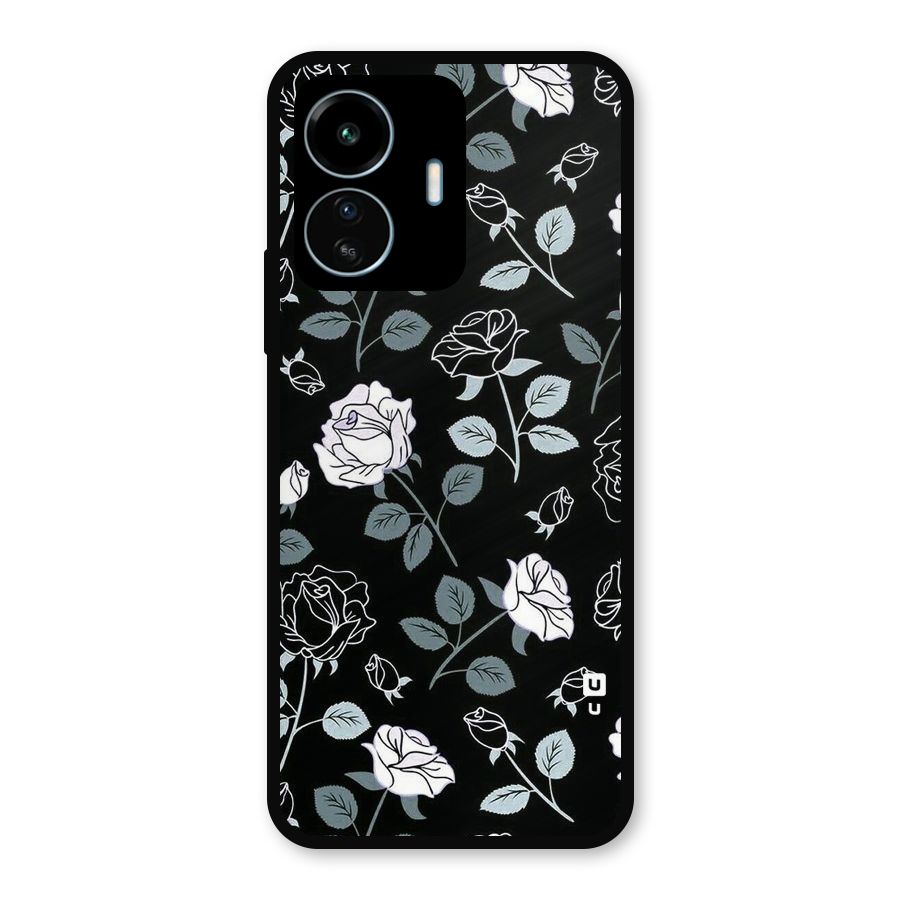 Black Artsy Bloom Metal Back Case for vivo iQOO Z6 Lite 5G