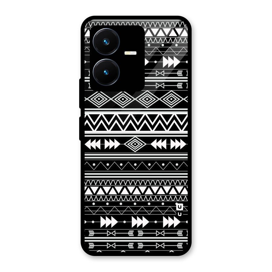 Black Aztec Creativity Glass Back Case for Vivo Y22s