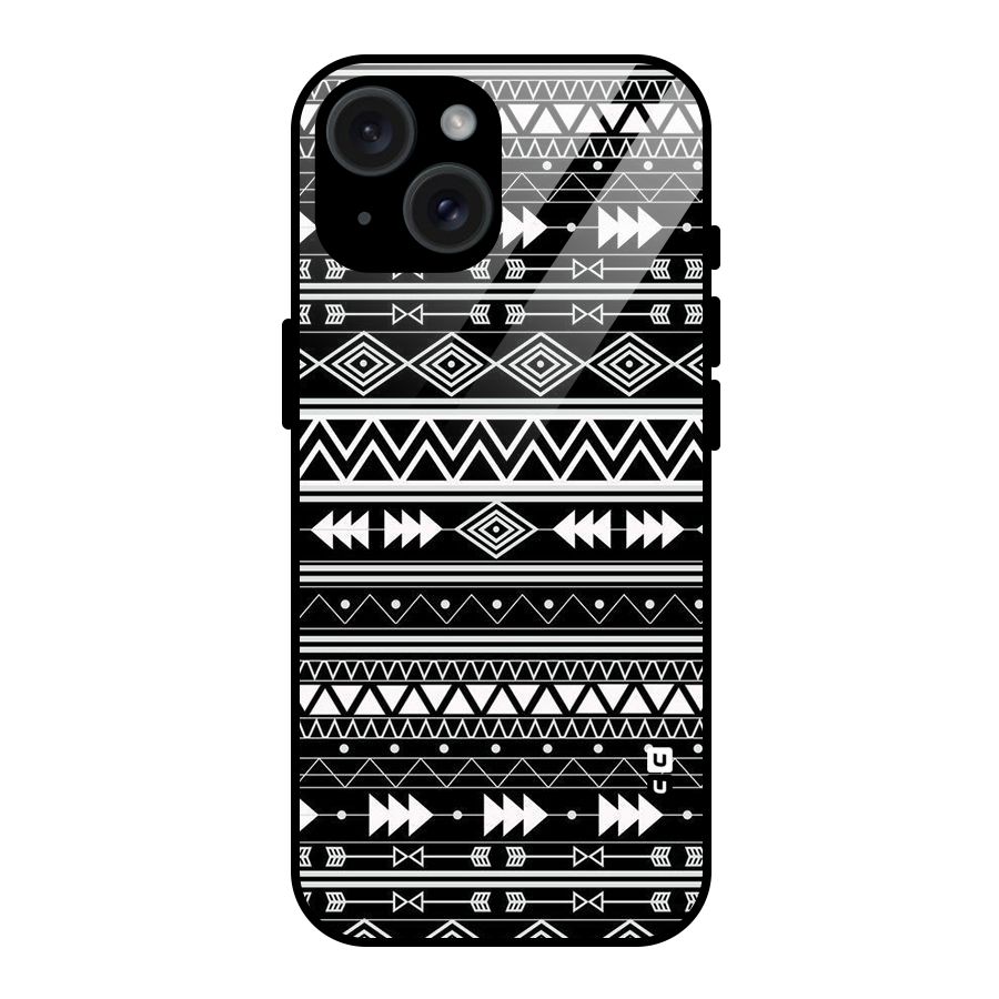Black Aztec Creativity Glass Back Case for iPhone 15