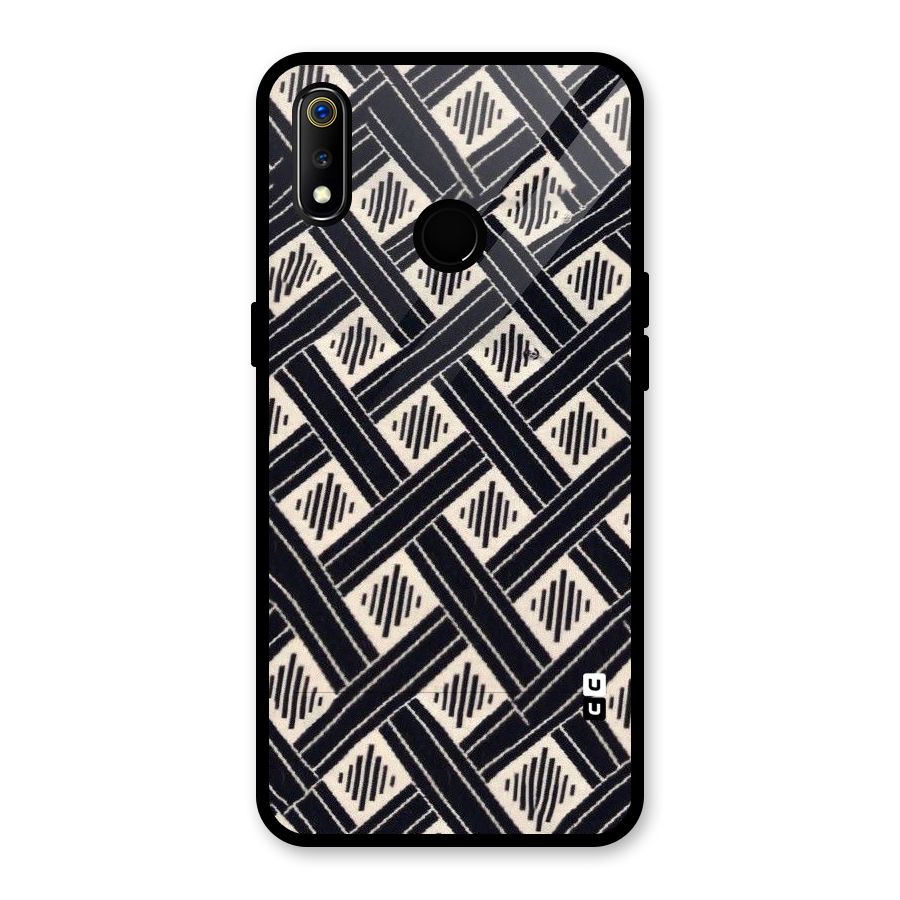 Black Beige Criscros Glass Back Case for Realme 3i