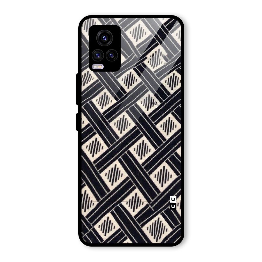 Black Beige Criscros Glass Back Case for Vivo V20 2021