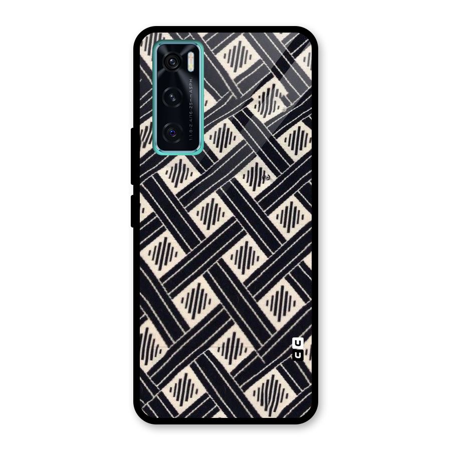 Black Beige Criscros Glass Back Case for Vivo V20 SE