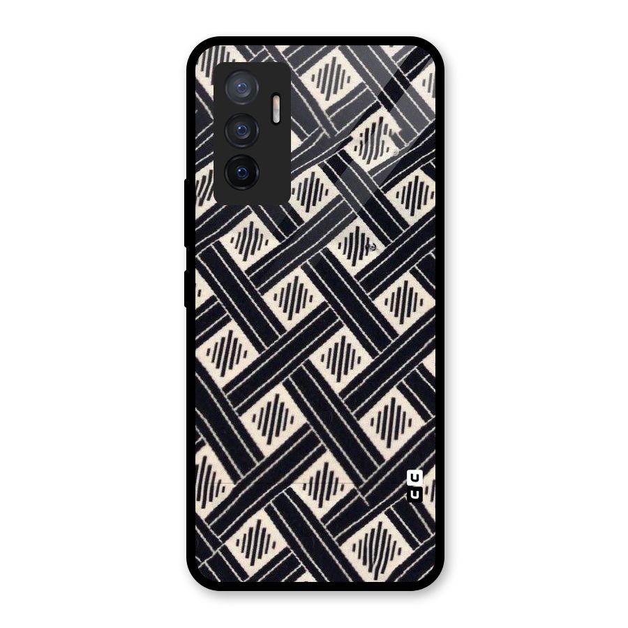 Black Beige Criscros Glass Back Case for Vivo V23e