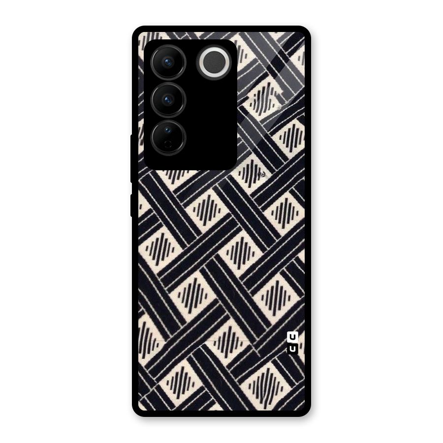 Black Beige Criscros Glass Back Case for Vivo V27
